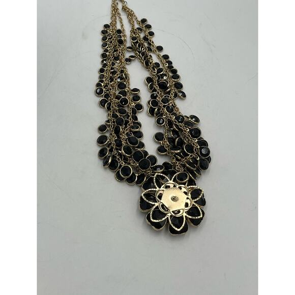 Vintage Black and Gold Tone Floral Statement Necklace - Picture 8 of 13